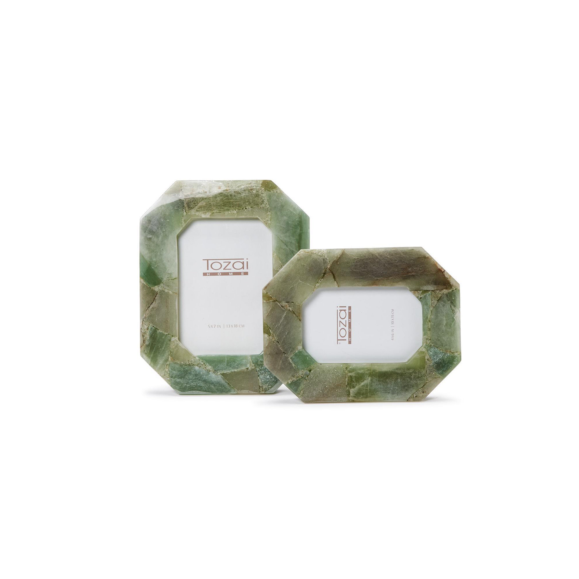 Set Of 2 White Quartz Photo Frame, Green