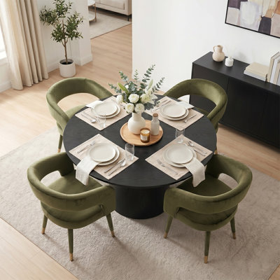 Modern 5-Piece Round Dining Table Set With 4 Upholstered Barrel Chairs