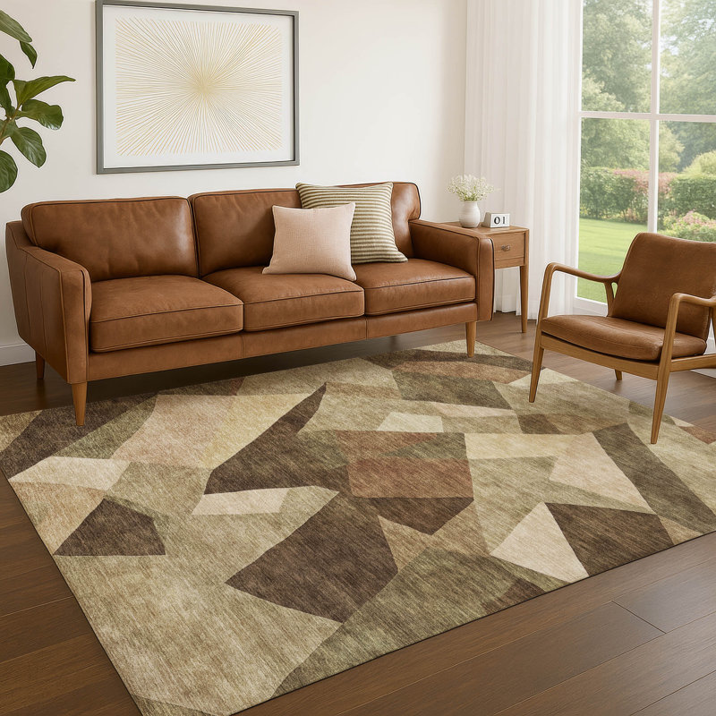 Tapis abstrait intérieur / extérieur lavable à la machine Karr ACN2374, Rectangle 10 pi x 14 pi