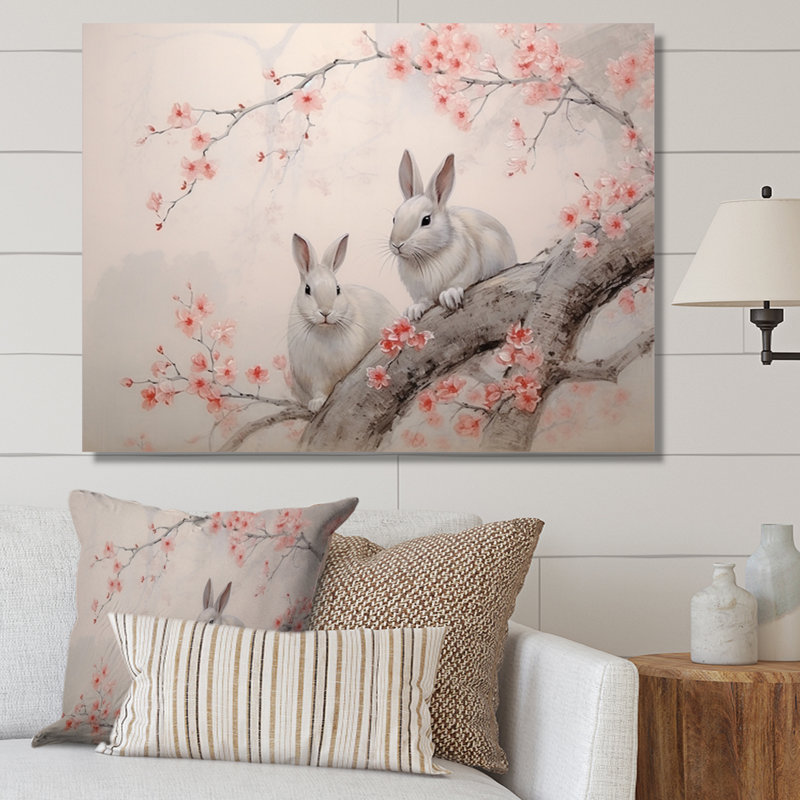 Asian Art Rabbit Family IV - reproduction, H 30 po x l 40 po x P 1,5 po, Toile tendue