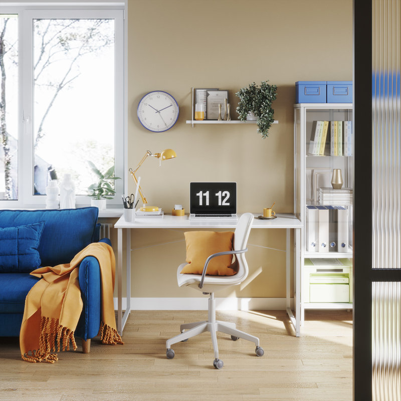 Djellona Metal Base Writing Desk, 29.13" H x 47.24" W x 18.89" D, White/White