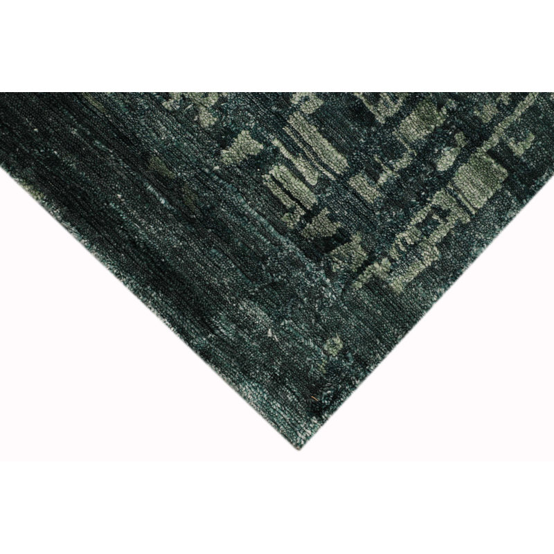 Abstract Area Rug in Green, Rectangle 9' x 12', Wool