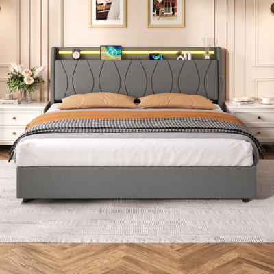 Upholstered Bed Frame With Hydraulic Storage