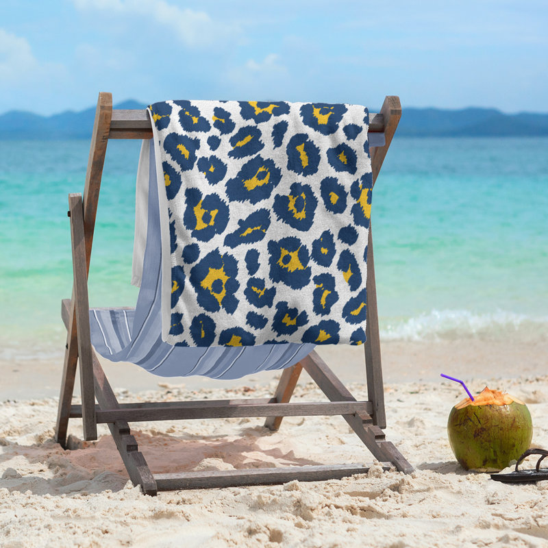 Magna Beach Towel, Polyester/Cotton Blend, White/Gold/Navy Blue