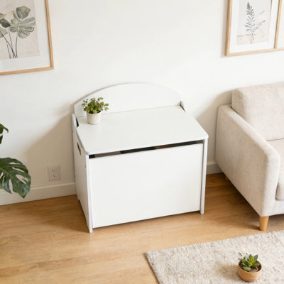 Kids Storage Bench, Wooden Toy Box Chest With Backrest, Large Storage Cabinet With Safety Hinge, Toddlers Storage Bench For Playroom, Living Room Or Entryway, 23.5 X 14.5 X 21.46 In, White
