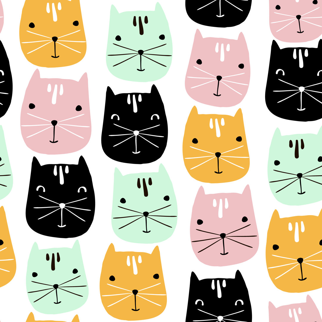 Tawanna Cute Cats Faces Seamless Pattern by SolodkayaMari - Wrapped Canvas Graphic Art