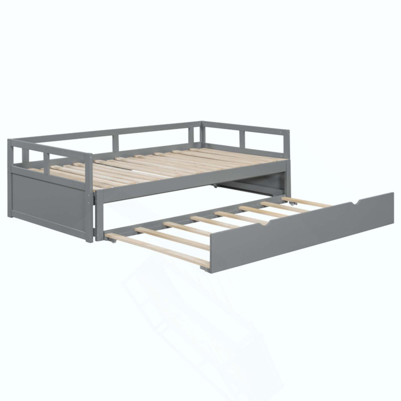 Lit de jour extensible avec couchette, lit de jour en bois avec couchette, Gris