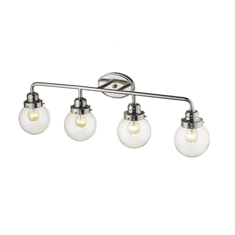 Éclairage pour meuble-lavabo 4 lumières Rabehi, Nickel poli, Transparent