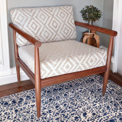 Chaise avec accoudoirs géométriques 28 po beige et coton naturel