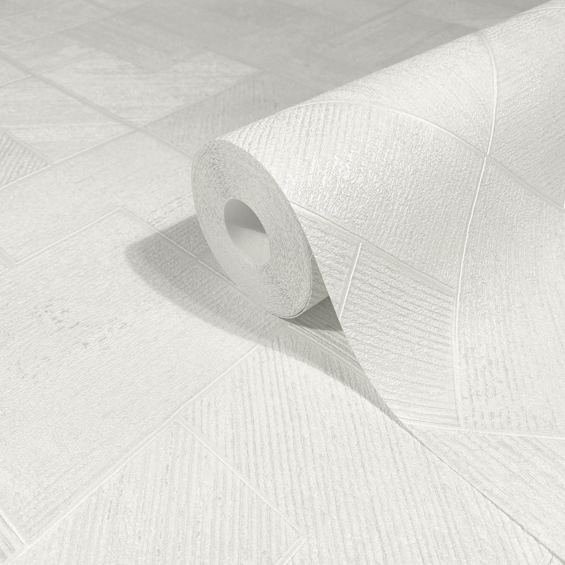 Galerie Odyssey Wood Mosaic Design Wallpaper, White