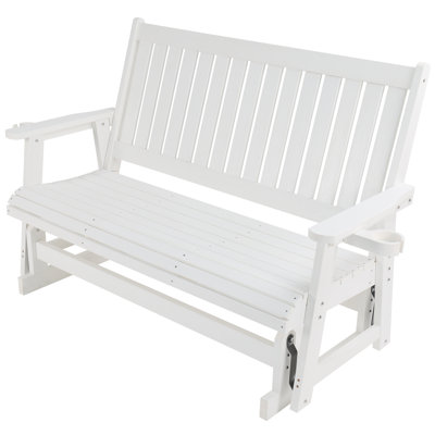 Poly Lumber Patio Glider Three Seat with Cup Holders, Durable HIPS Material, All-Weather Resistant, High Backrest and Deep Contoured Seat, Heavy Duty