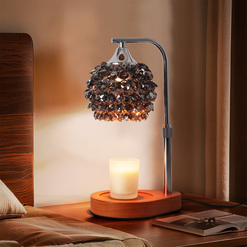Bougie chauffe-lampe avec minuterie et gradateur - Hauteur réglable avec abat-jour en cristal noir - Comprend 2 ampoules pour faire fondre la cire