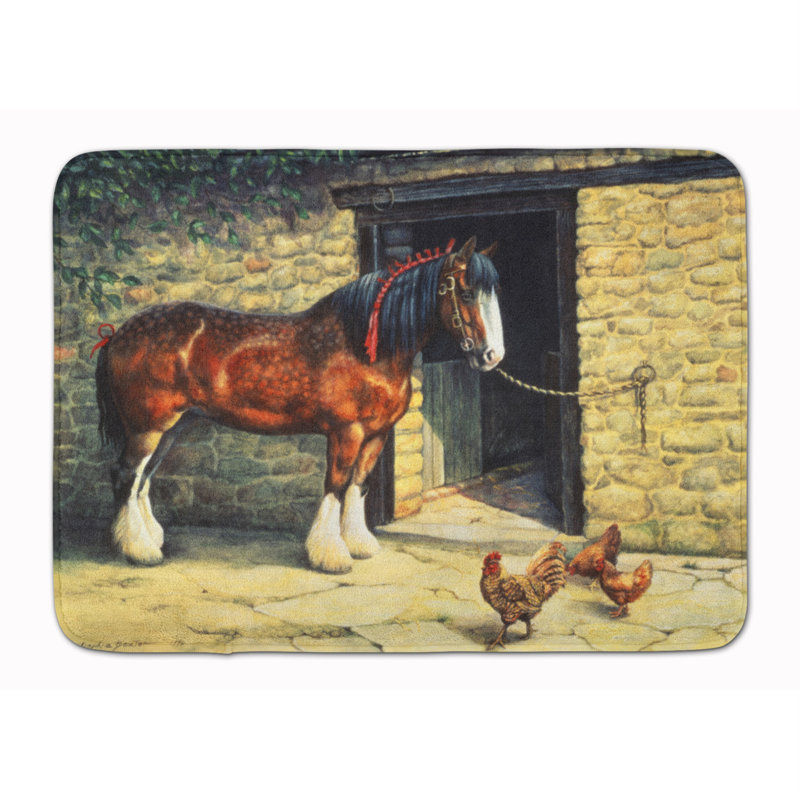 Tapis de bain en mousse à mémoire de forme à mémoire de forme cheval et poulets par daphné baxter