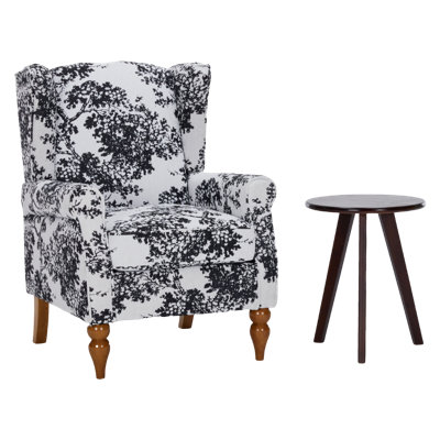 Coffee Table & Armchair Set, High-back Reading Chair (antique White + Gray) With Walnut Wood Table For Living Room Or Bedroom by Astoria Grand