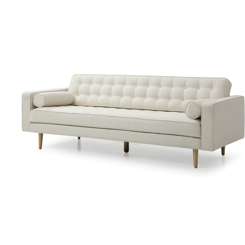 Pritchett Upholstered 85'' Sofa, White/Natural Leg