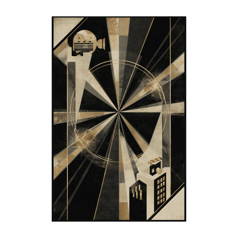 Machine Washable Oweda Old Hollywood Glamour Art Deco Geometric Shapes Rug in Brown – Black Binding, 2x4