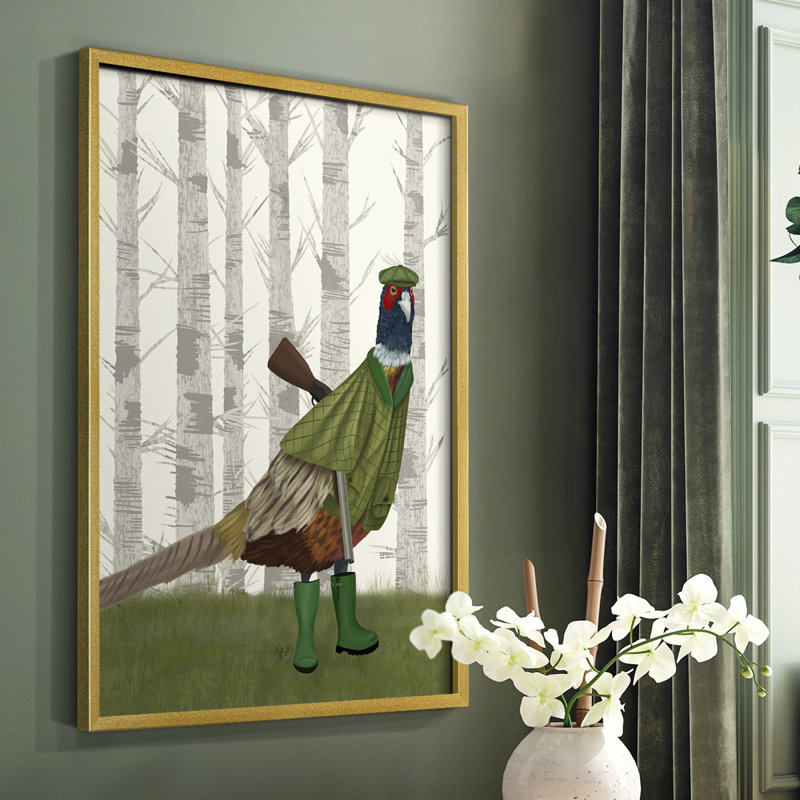 Pheasant Shooting Party 2 Framed Print - Solid Wood, 14" H x 11" W