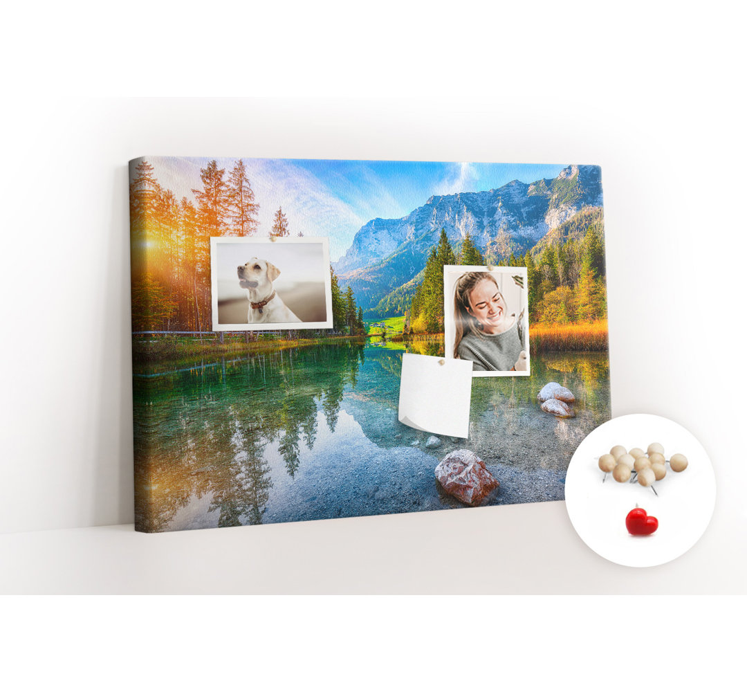 Wall Mounted bulletin board print home decor message pin boards decorative corkboard River forest mountains