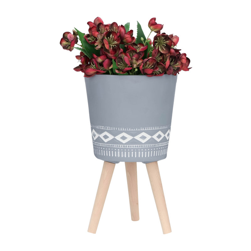 S/2 10/12" DIAMOND PLANTER W/ WOOD LEGS(KD)
