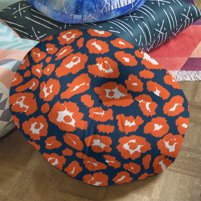 Housse et insert de coussin touffeté rond, H 30 po x l 30 po x P 4 po, Bleu / Orange / Blanc