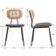 Modern Rattan Dining Chairs Upholstered Faux Leather Dining Room Chairs with Rattan Backrests and Metal Legs Armless Kitchen Chairs for Dining Room-1742314291