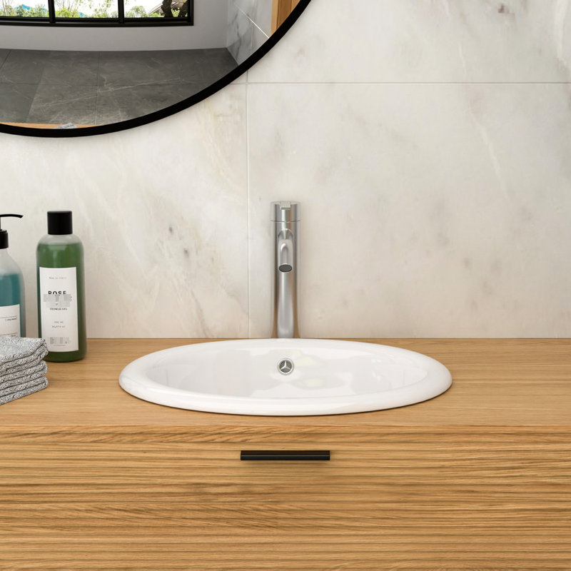 Lavabo vasque semi-encastré en céramique blanche de 17 po x 15,5 po pour la salle de bain, concept de coins doux, couche de surface résistante aux acides, conception facile à nettoyer régulièrement améliorée, matériau, processus de nettoyage simple