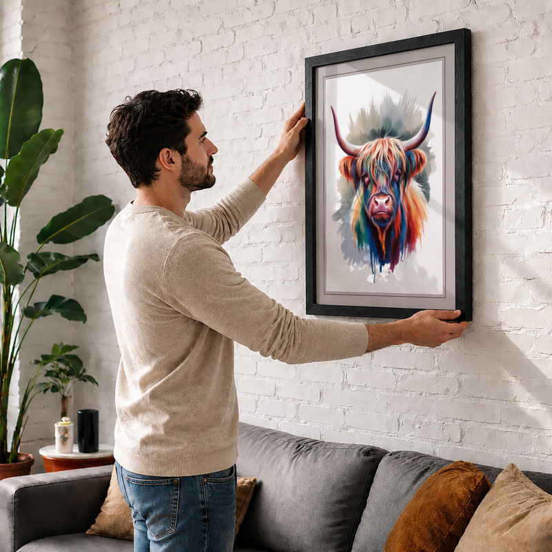 Highland Cattle Portrait Boho - Framed Print, A4 - 29.7 x 21.0 cm, White
