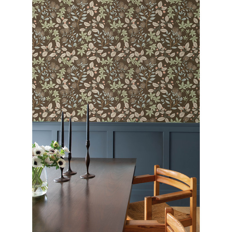 Mildred Black Botanical Trail Wallpaper, Brown