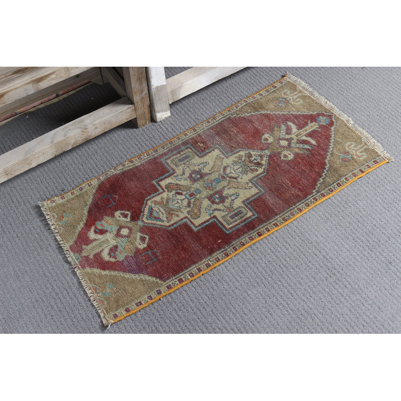 Vintage Small Turkish Oushak Rug Ideal for Entryway Office and Kids Room with a Muted Aesthetic Designer Look and Brown Door Mat Styling
