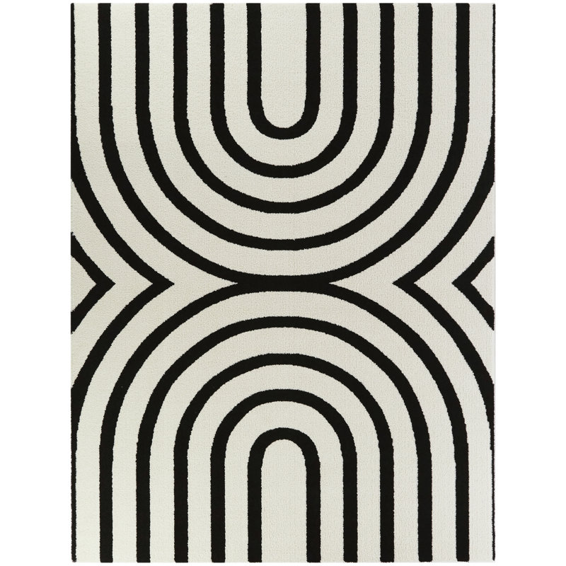 Tapis géométrique noir / beige Aluesi, Rectangle 7 pi 10 po x 10 pi