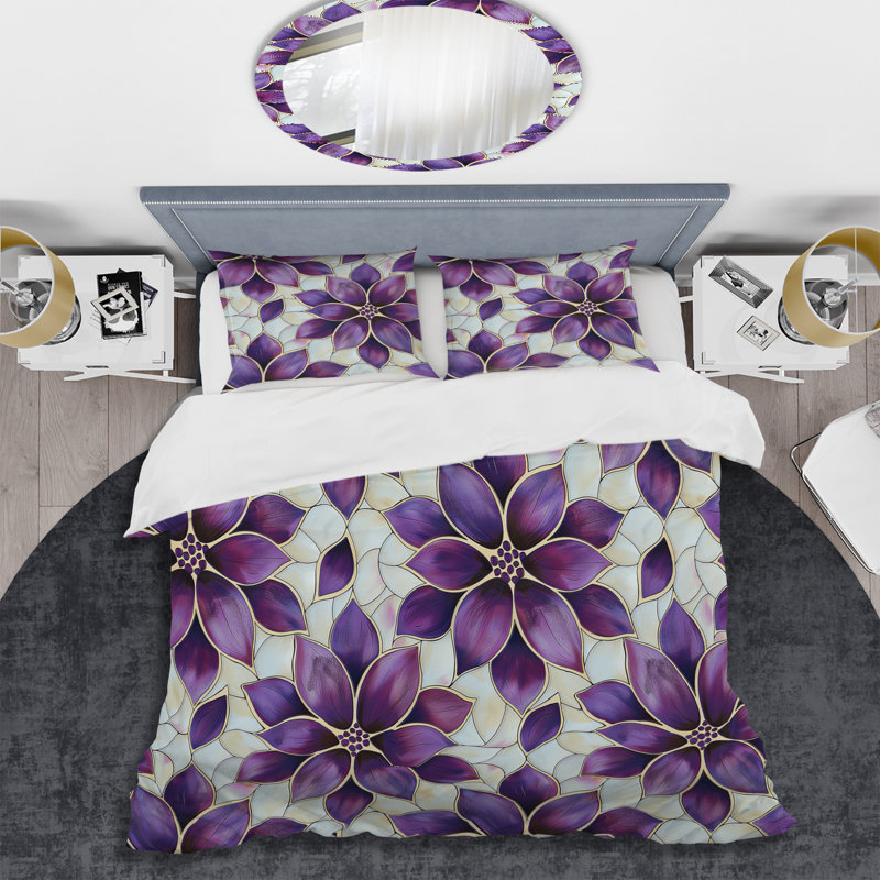 Ensemble de housse de couette transitionnelle mauve et mauve, Housse de couette simple et deux taies décorative