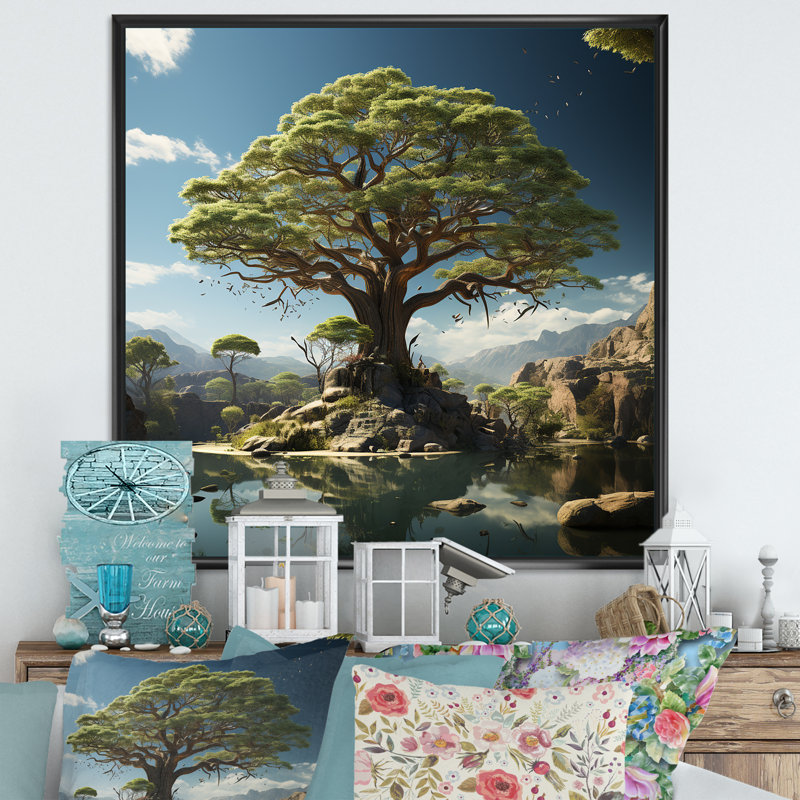 " Expressionist Vistas Baobab Tree " Print, Black Floater Framed, 36" H x 36" W