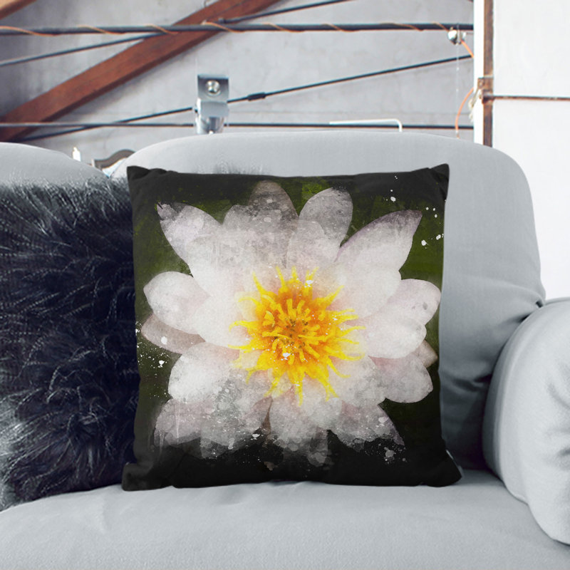White Lily Flower Scatter Cushion, 40cm H x 40cm W x 15cm D, Stone