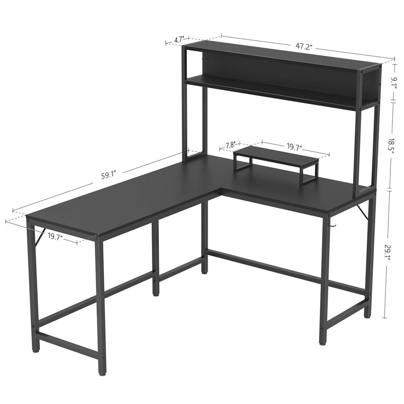 Mcelyea L-Shaped Metal Base Computer Desk, Black