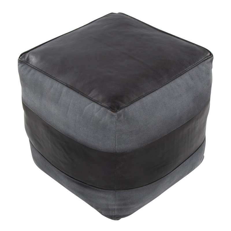 Cobbler Canvas Pouf in Leather, Gray Genuine Leather