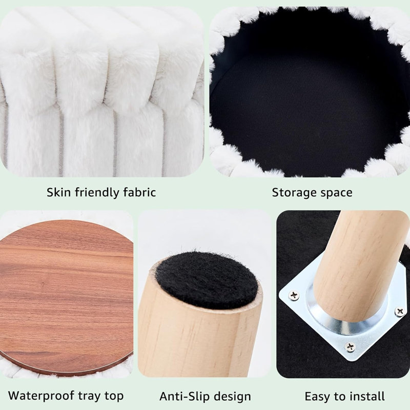 Repose-pieds rond avec repose-pieds avec rangement en bois blanc