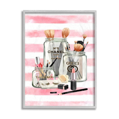 Pots de mode et accessoires cosmétiques à rayures roses par Ziwei Li - impression