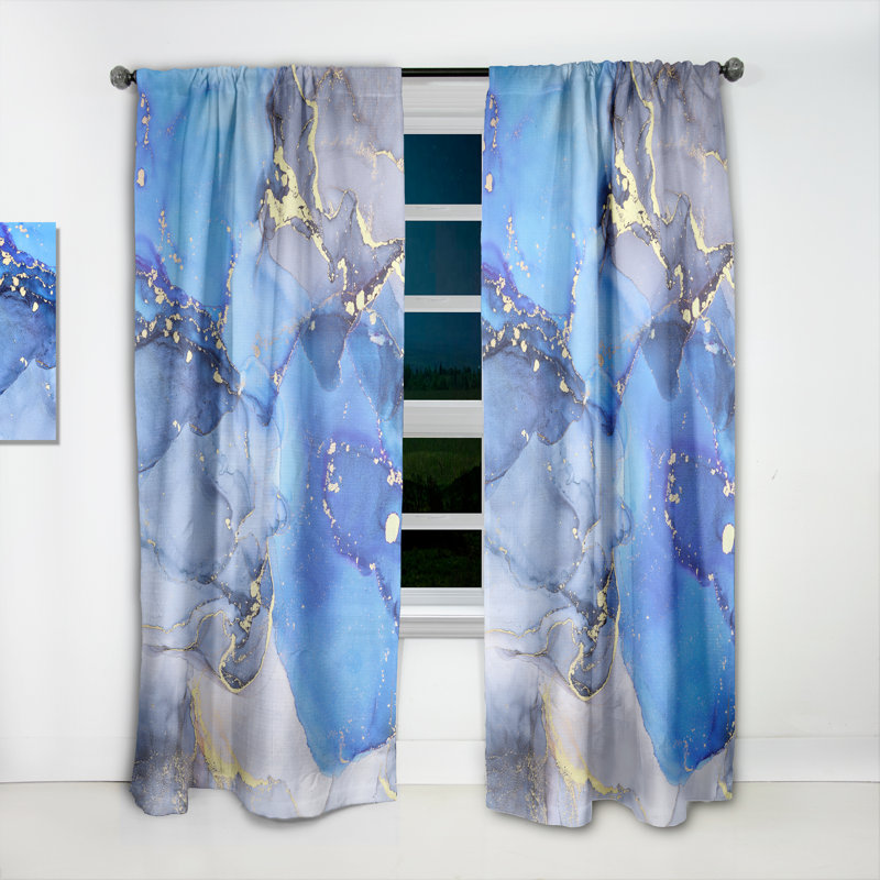 Bleu et or, art abstrait fluide de luxe - Rideau moderne - Velours obscurcissant - 1 panneau