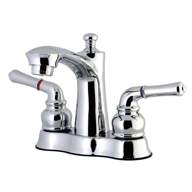 Kingston Brass Naples Two-Handle 3-Hole Deck Mount 4" Centerset Bathroom Faucet with Plastic Pop-Up, Polished Chrome