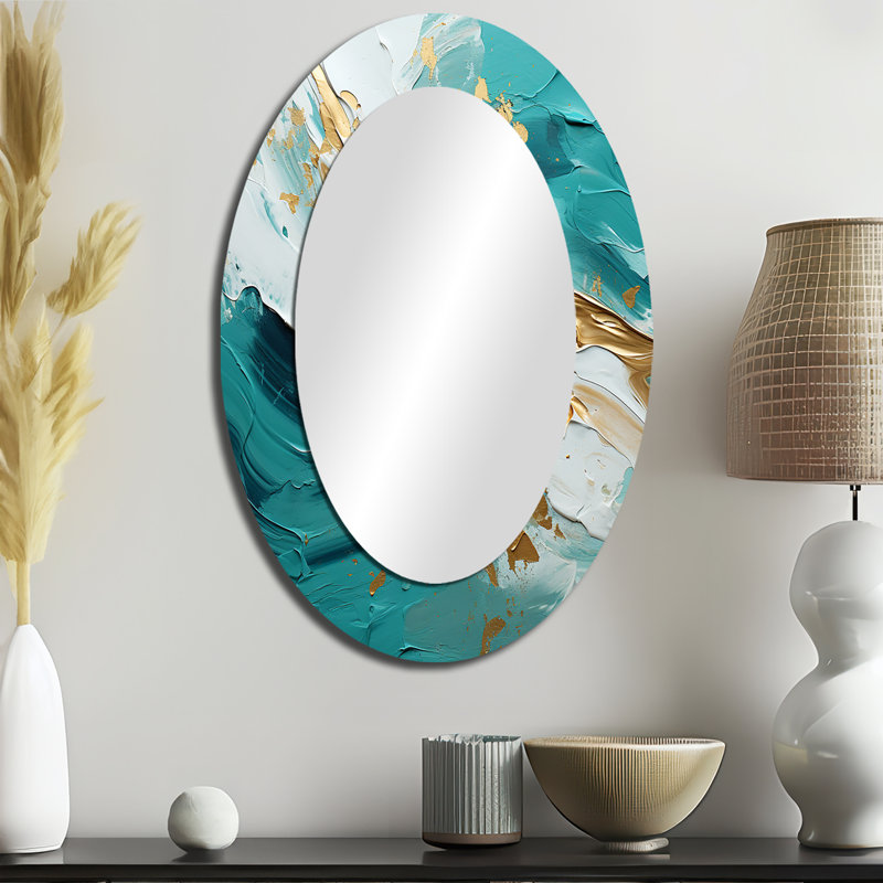 Décoration de miroir doré doré sur fond bleu sarcelle, 36 po x 24 po