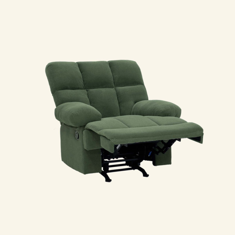 Fauteuil inclinable manuel moderne à bascule, avec revêtement en tissu nubby pour le salon, Polyester vert foncé