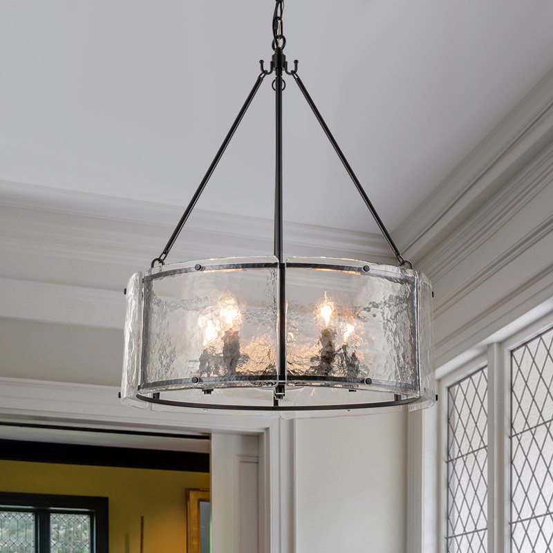 Jairdan 5-Light Dimmable Ripple Glass Drum Chandelier, Black