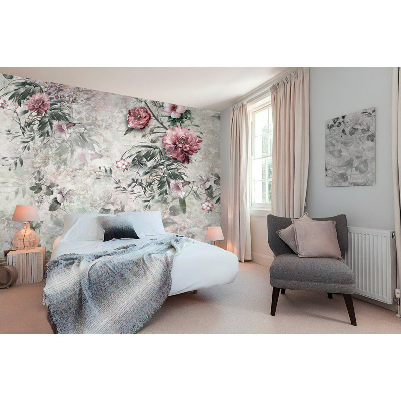 Papier peint amovible vintage avec motif floral rose vintage, L 48,96 po x l 75 po