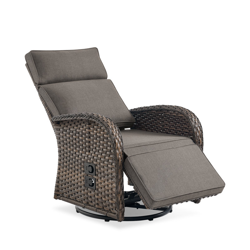 Chaise longue inclinable et réglable en osier Serita, Brun, Gris