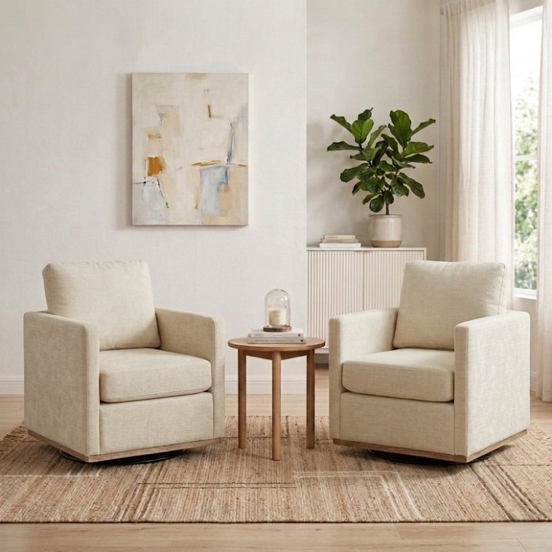 Fauteuil club pivotant et confortable 30,5 po, Chenille beige