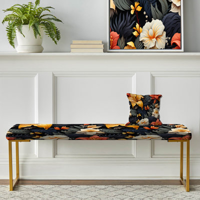 Banc floral rembourré or