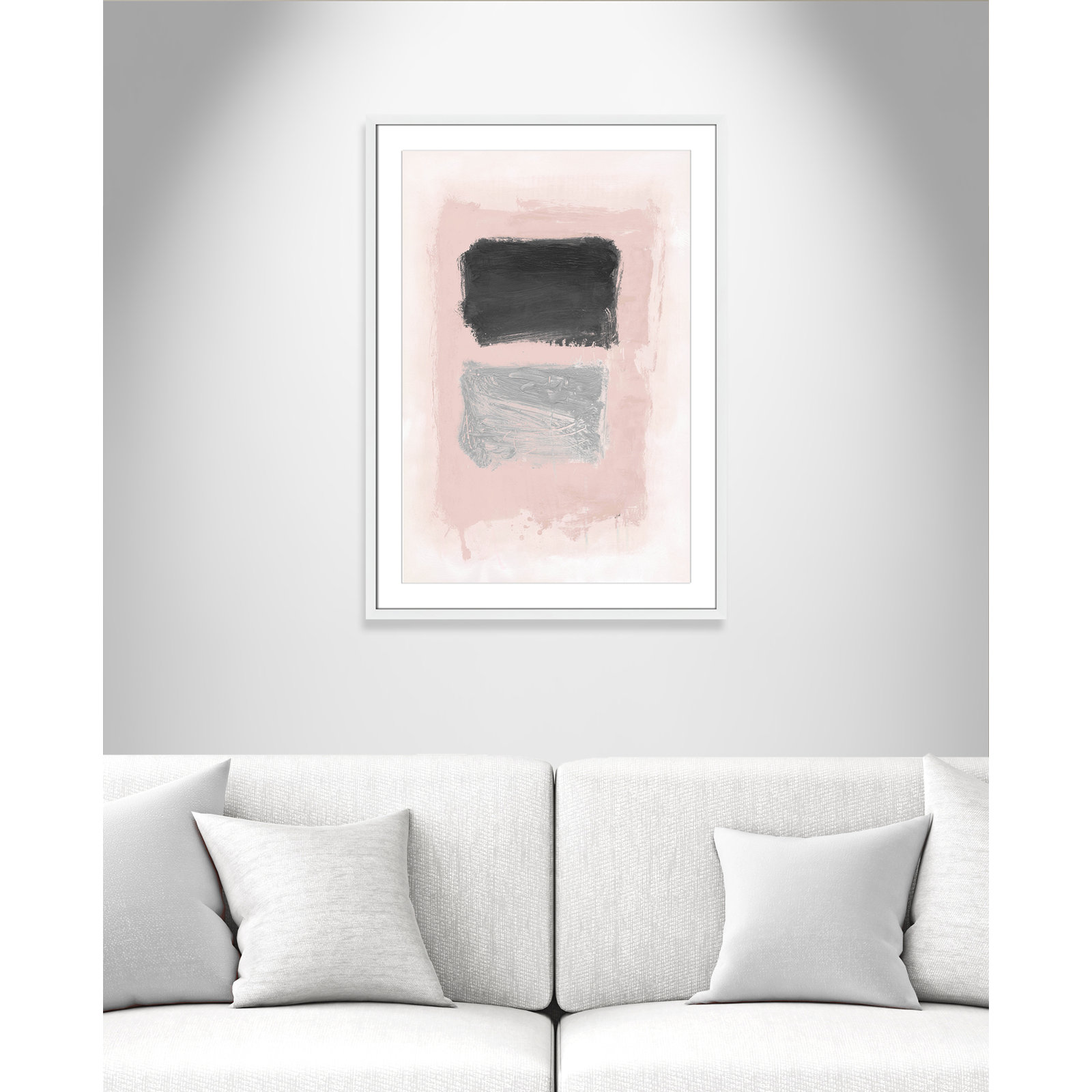 Pink, Black and Silver Shimmer I Print, 35.5" H x 25.5" W x 1.25" D, White Matted Picture Framed