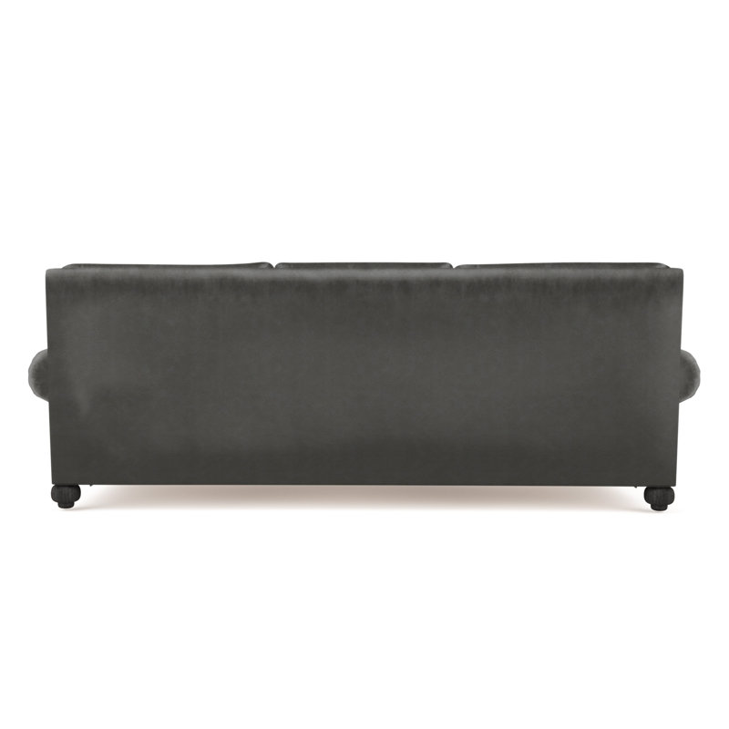 Leroy Rolled Panel-Arm Sofa with Bun Feet, 36" H x 84" W x 49" D, Vintage Leather Graphite, Ebony