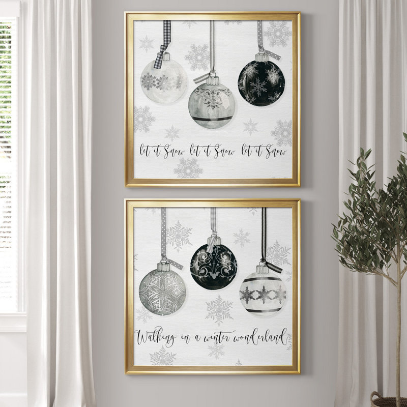 «Let It Snow Ornaments», ensemble de 2 reproductions d'art, H 34,5 po x l 69 po x P 1,5 po, Toile encadrée d'or, Pas de tapis