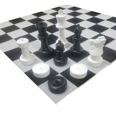 24" Tall Giant Chess Set with Checkers and Hard Plastic Board